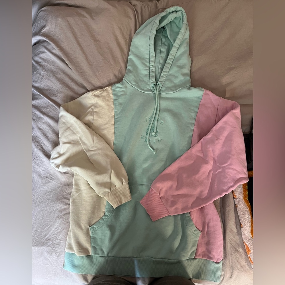 teddy fresh color block hoodie